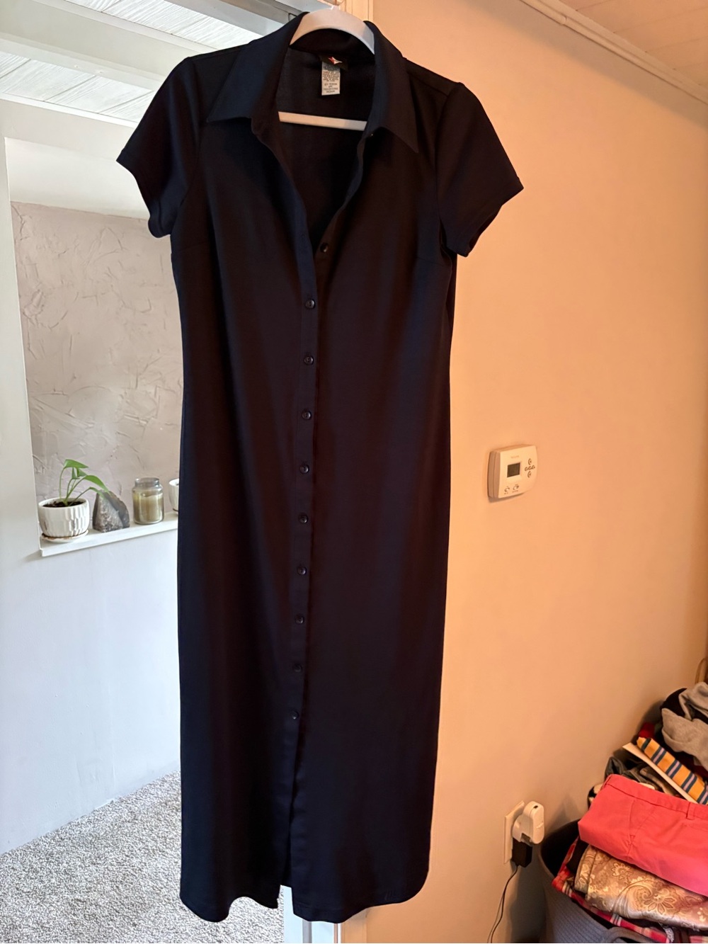 No Boundaries Black Button-Front Midi Shirt Dress